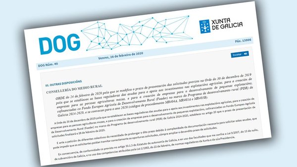 A Xunta amplía o prazo para solicitar as axudas de incorporación de mozos ao agro, plans de mellora e pequenas explotacións