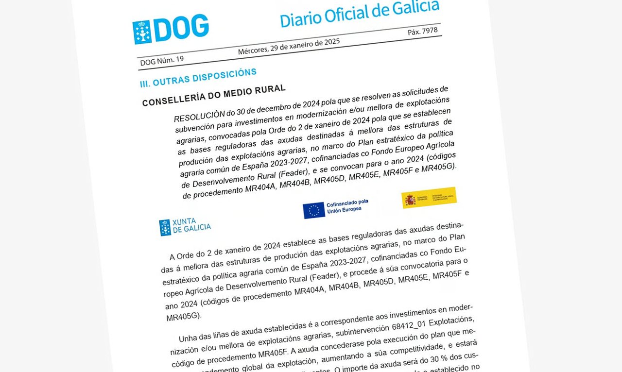 Disponibles los listados de beneficiarios de ayudas para planes de mejora, incorporaciones, jóvenes agricultores y pequeñas explotaciones de la Xunta