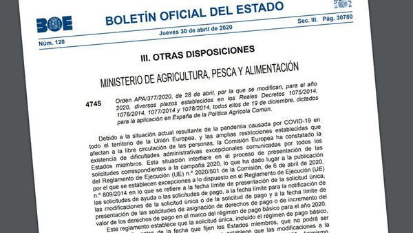 Se prorroga hasta el 15 de junio el plazo de solicitud de ayudas de la PAC 2020