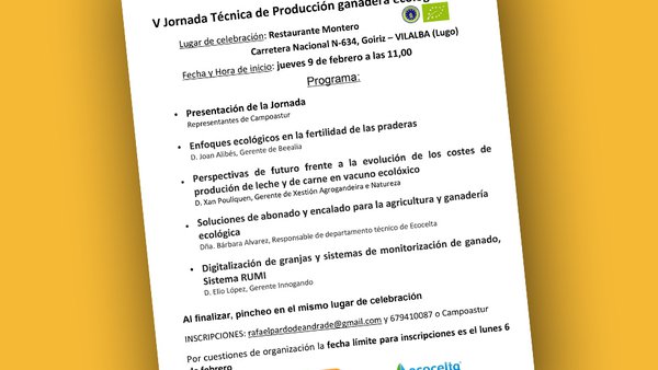 Xornada técnica de Campoastur sobre produción ecolóxica, o vindeiro xoves en Vilalba