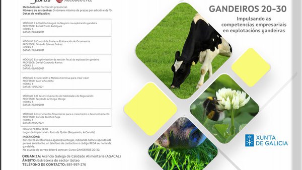 A próxima semana iníciase a acción formativa “Gandeiros 20-30” para impulsar a xestión empresarial nas explotacións