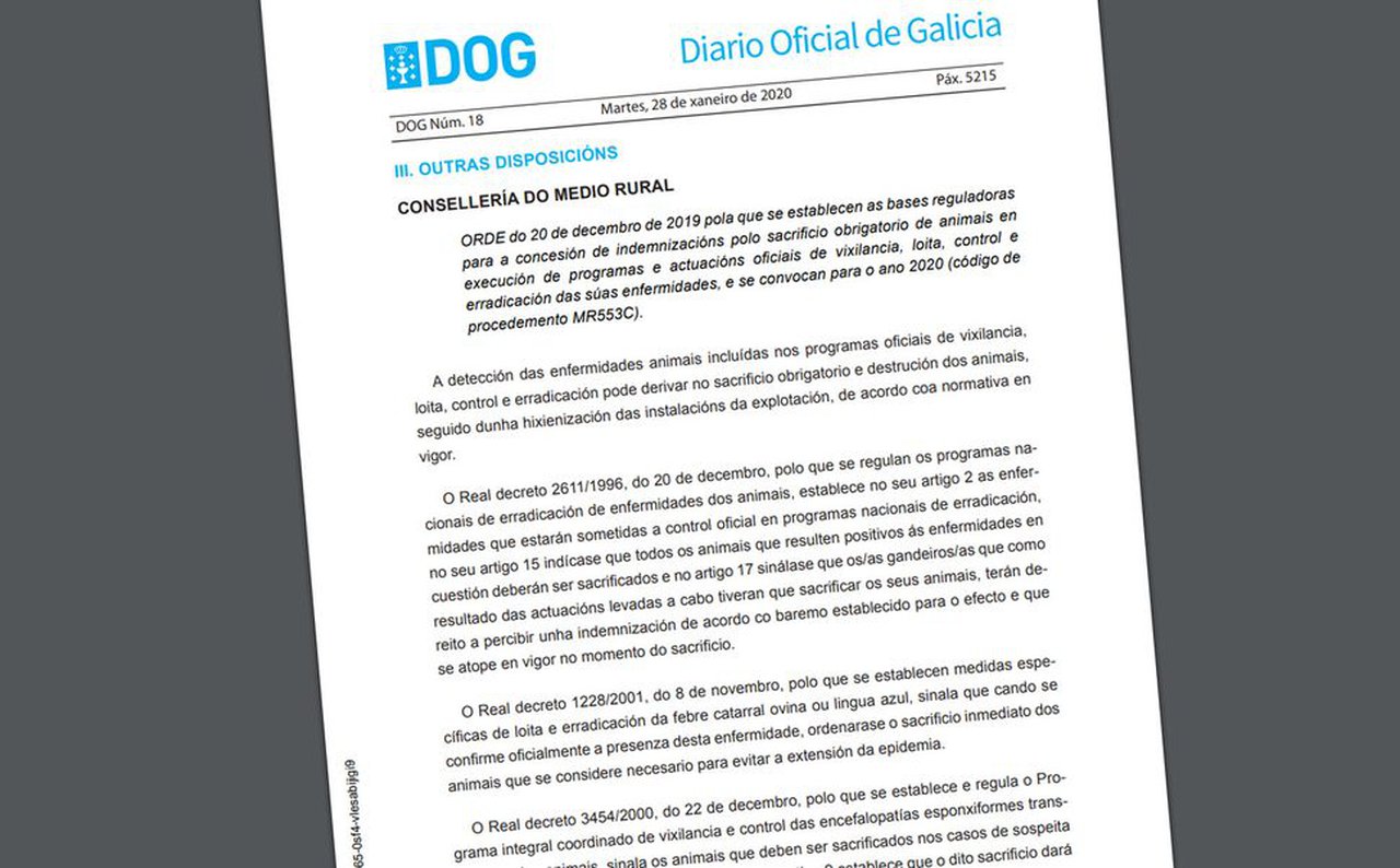 Convocadas axudas para indemnización por sacrificio obrigatorio de animais en Galicia