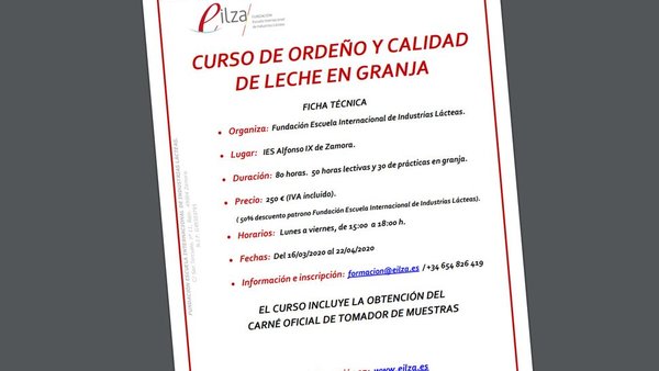 A Eilza abre a matrícula para o curso de muxido e calidade hixiénica do leite en granxa