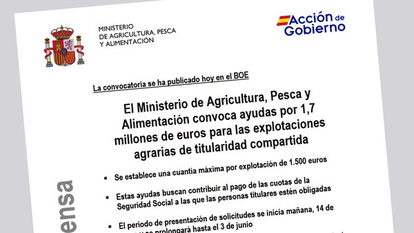El Ministerio de Agricultura convoca ayudas de 1,7 millones de euros para explotaciones agrarias de titularidad compartida