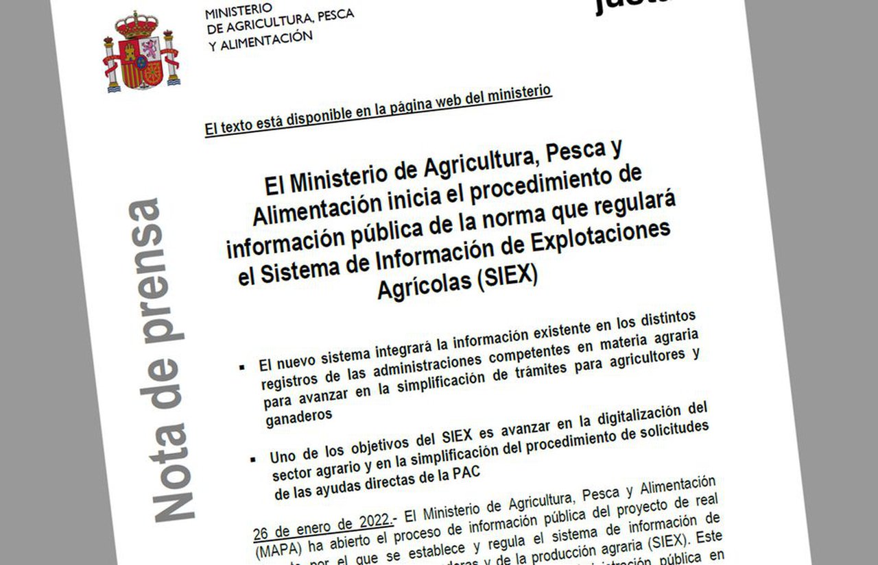 El MAPA inicia el procedimiento de información pública de la norma que regulará el Sistema de Información de Explotaciones Agrícolas