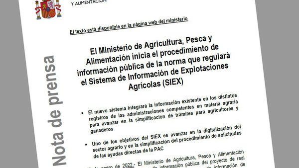 El MAPA inicia el procedimiento de información pública de la norma que regulará el Sistema de Información de Explotaciones Agrícolas