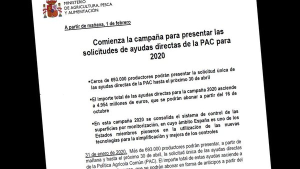 Mañana abre el plazo para  presentar las solicitudes de ayudas directas de la PAC para 2020