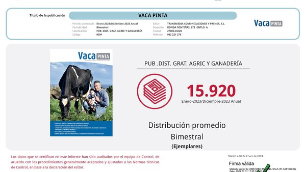 Vaca Pinta certifica a súa tiraxe anual por sexto ano consecutivo