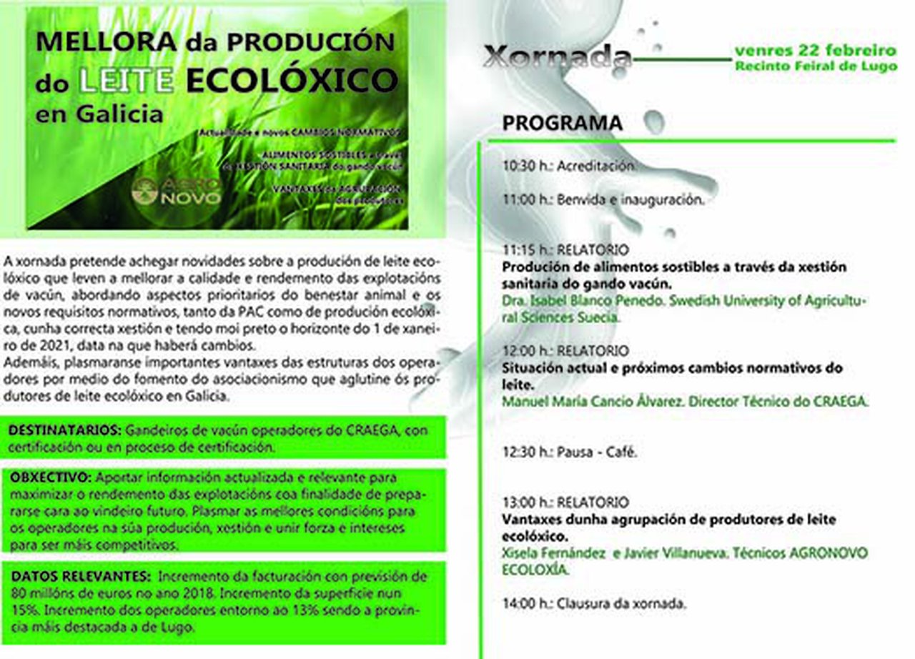 Lugo acollerá unha xornada sobre a mellora da produción de leite ecolóxico