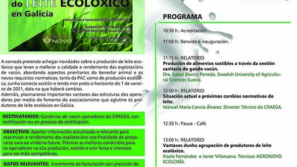 Lugo acollerá unha xornada sobre a mellora da produción de leite ecolóxico