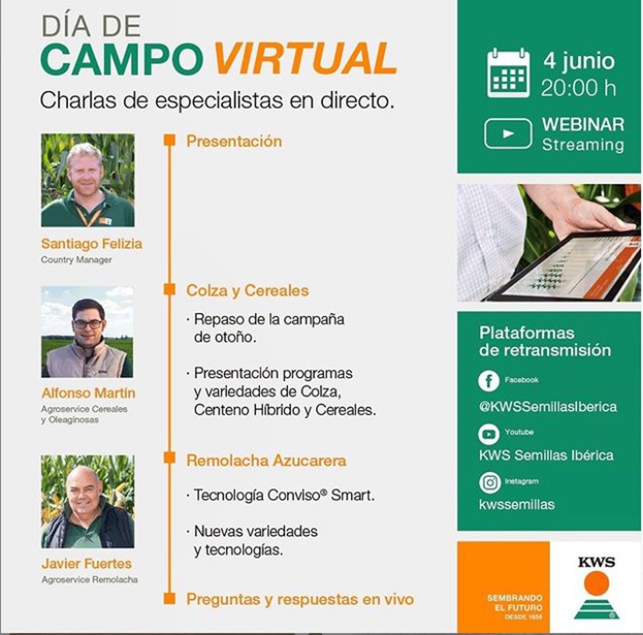 KWS Semillas Ibérica realizará un Día de Campo Virtual en directo cos seus mellores especialistas