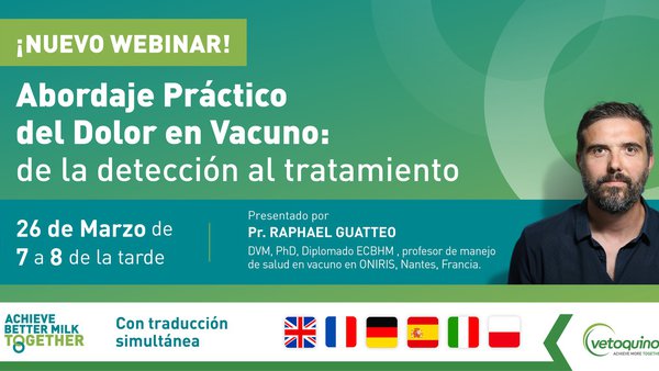 Novo webinar de Vetoquinol: "Abordaxe práctica da dor en vacún: da detección ao tratamento"