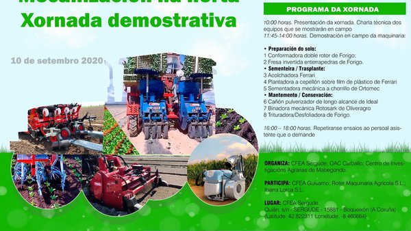 A xornada Mecanización na horta celebrarase o 10 de setembro